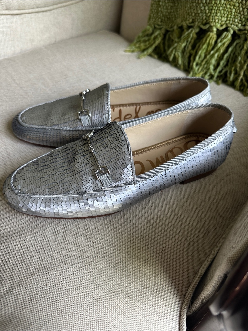 Sam Edelman Silver Sequin Women Slip-On Loafers